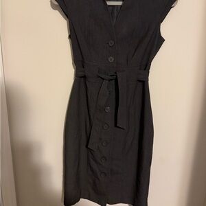 Calvin Klein Black Sheath Midi Dress with Flutter Cap Sleeves Button Down
